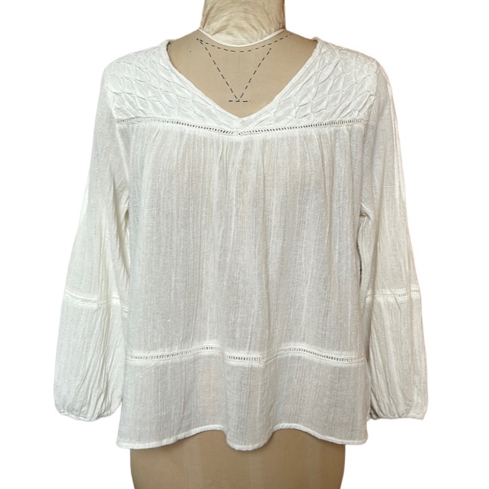 Rachel Zoe Shimmer Beaded Blouse Peasant Boho Gauzy White L